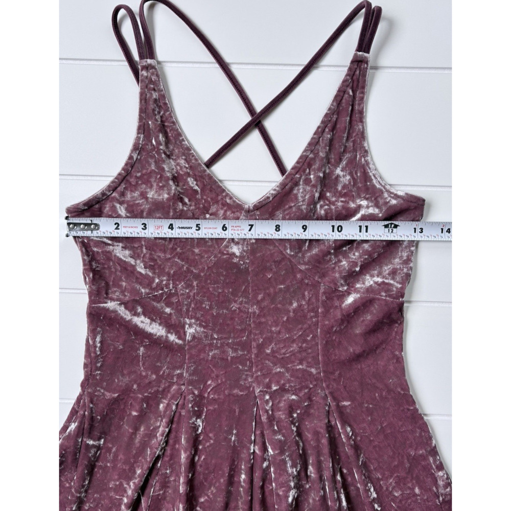 American Eagle Crushed Velvet Mini Dress Strappy Back Mauve Pink Fairy Skater XS - Picture 9 of 12